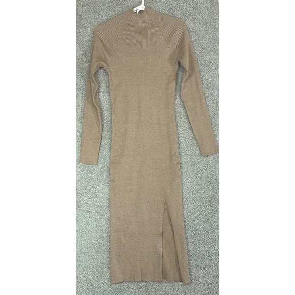 Quince Midi Sweater Dress M Long Sleeve Side Slit Mock Neck Quiet Luxury NWT - Picture 3 of 8